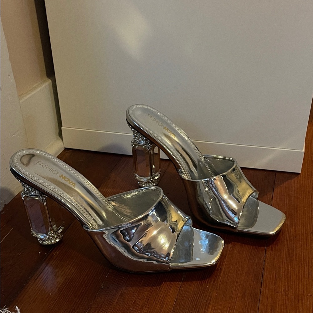 Fashion Nova Metallic Silver Heels